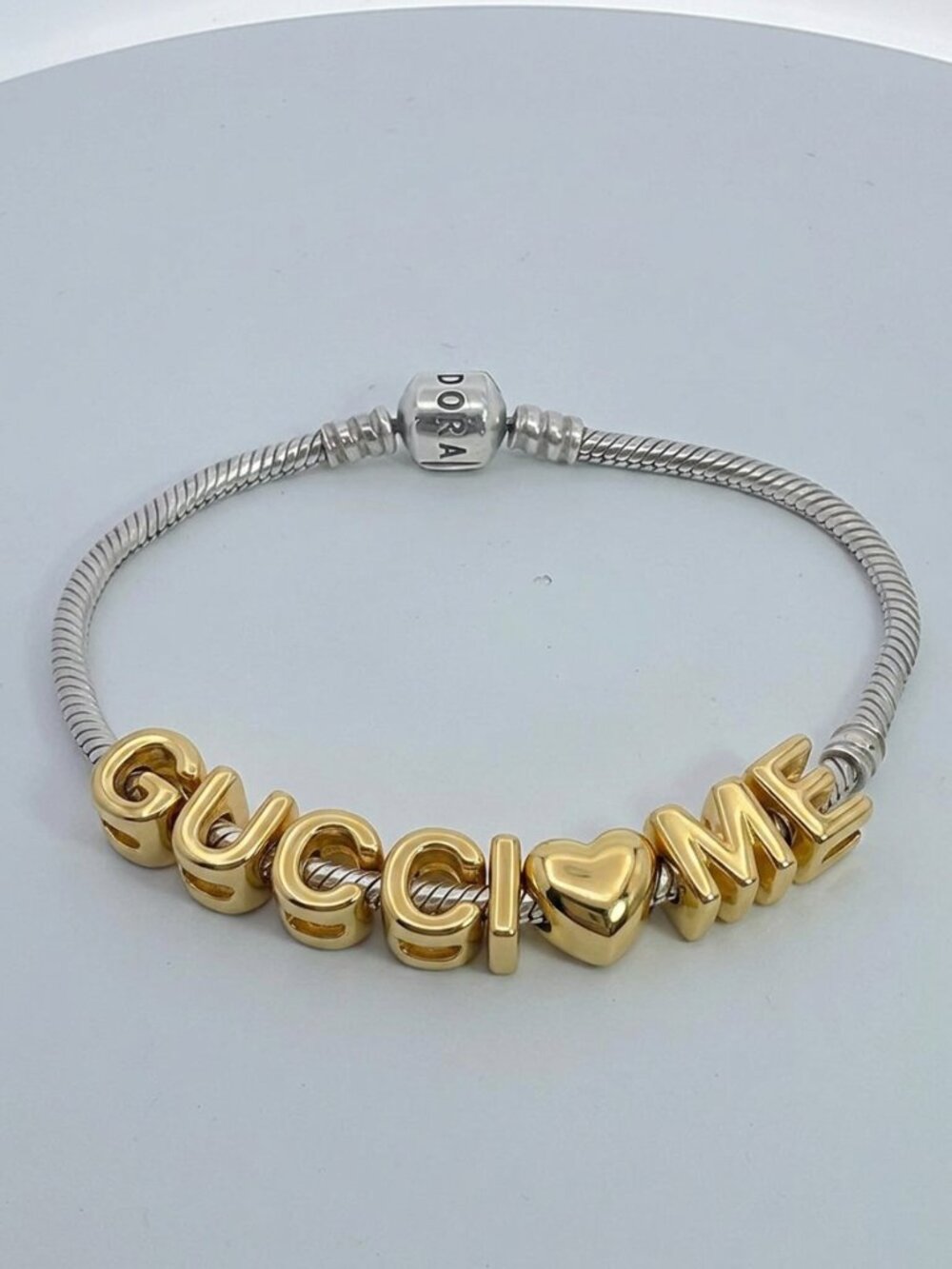 Pandora Bracelet Silver build LUXURY NAME any 8 Letters Gold Pull Through Charms - Picture 9 of 17